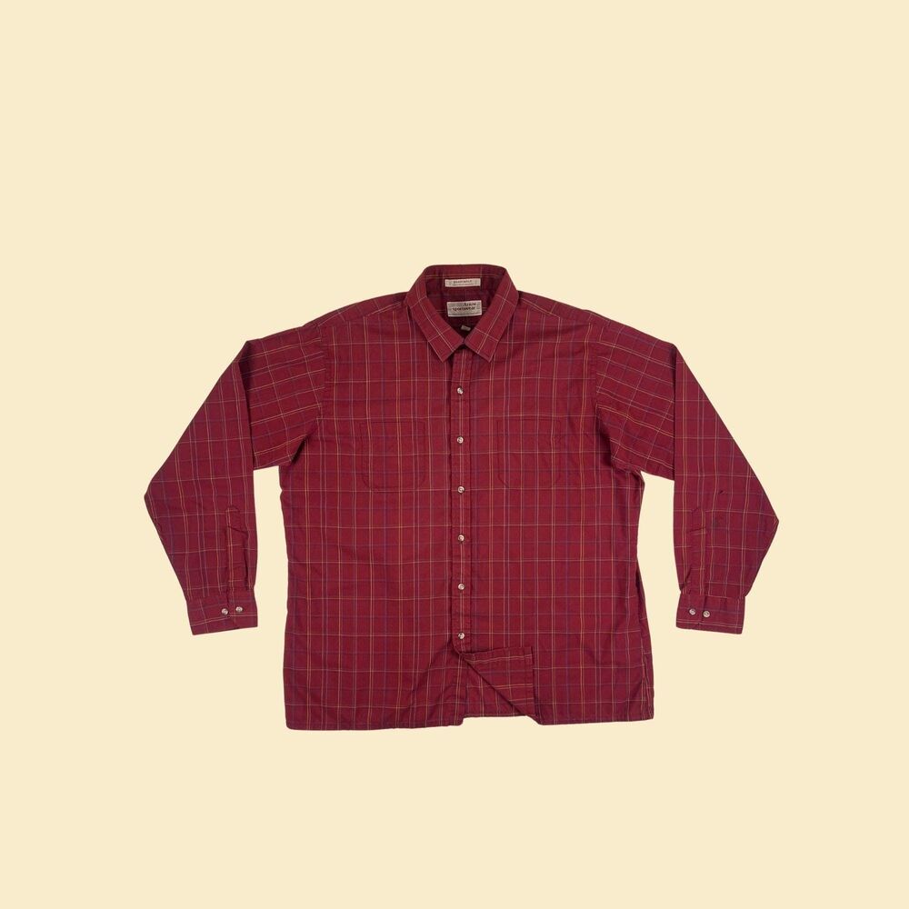 70s/80s XL shirt by Arrow sportswear, vintage button down long sleeve red top